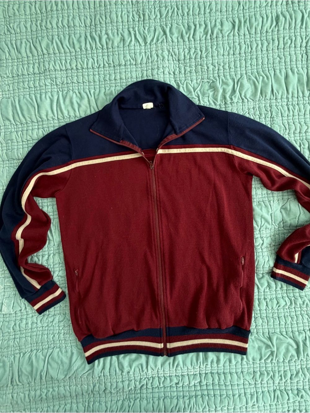 Vintage Zip-Up Track Sweater Jacket in Burgundy and Navy